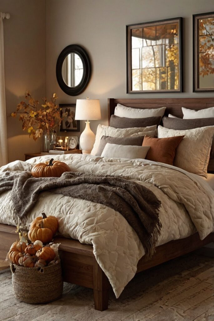 fall bedroom decor, cozy bedroom ideas, fall bedroom colors, autumn bedroom inspiration, warm bedroom accessories