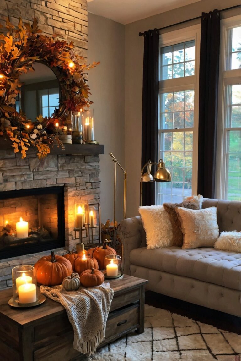 Stylish living room decor, Cozy autumn home, Modern interior design, Elegant home accessories, Chic fall decoration