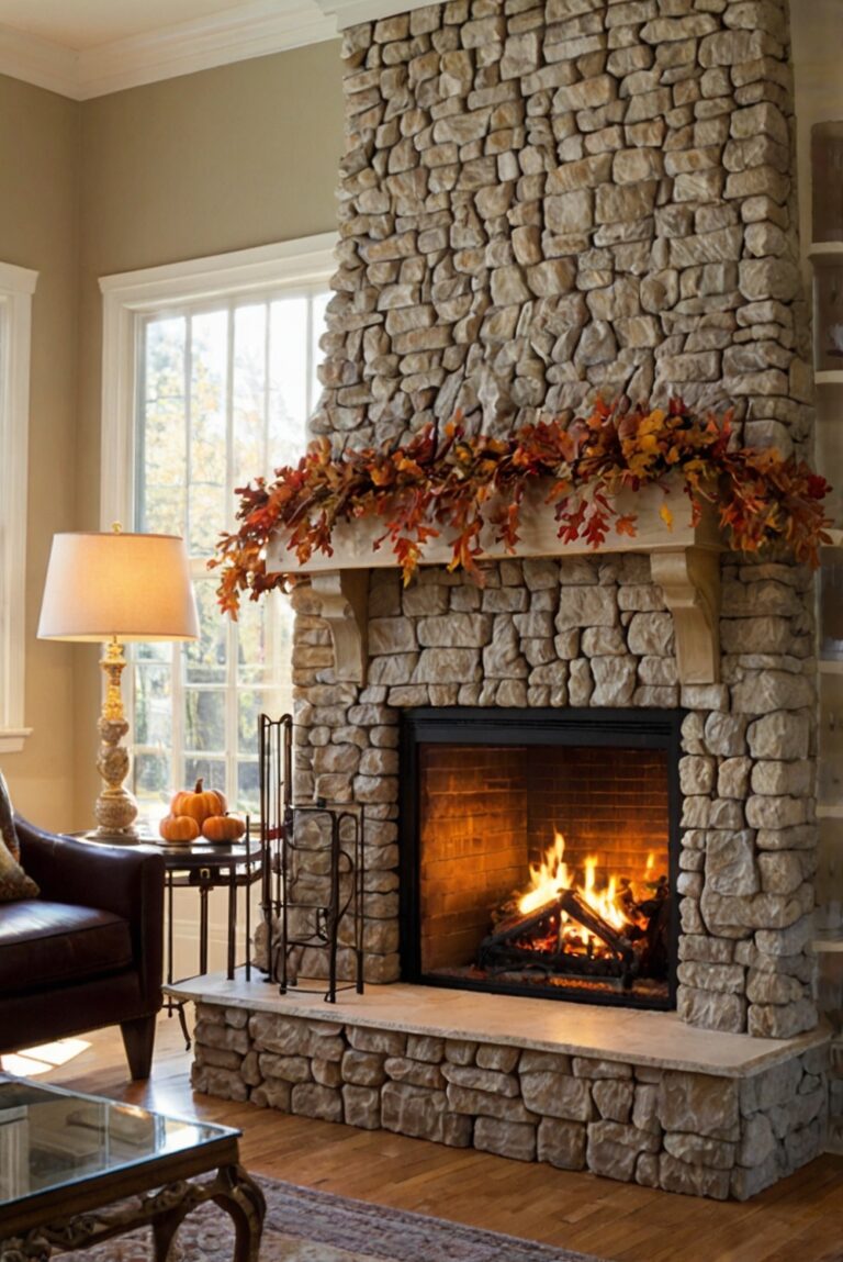 Fireplace decor, Fall mantel decor, Autumn fireplace ideas, Fireplace mantel inspiration, Seasonal fireplace decorations