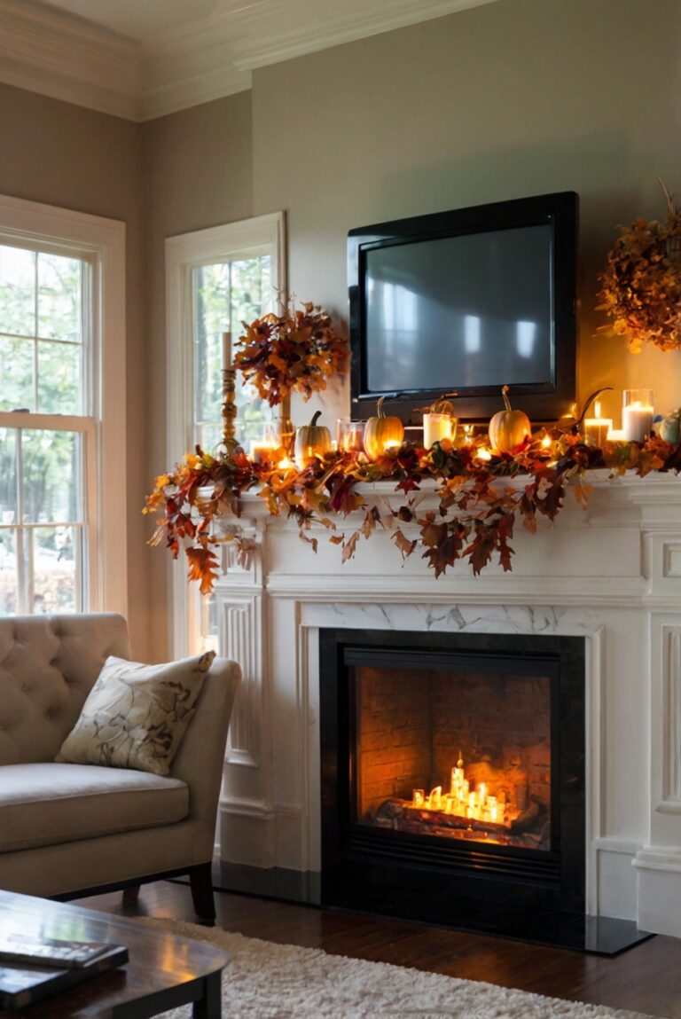 Fall mantle decor, TV mantle decor, Chic mantle decor, Mantle decorating ideas, Mantle decor inspiration