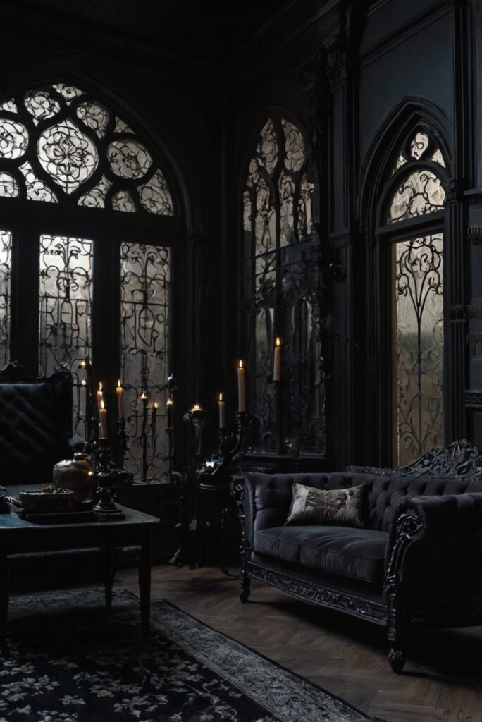 Gothic home decor, Dark home accessories, Gothic interior design, Dark home furnishings, Gothic style home