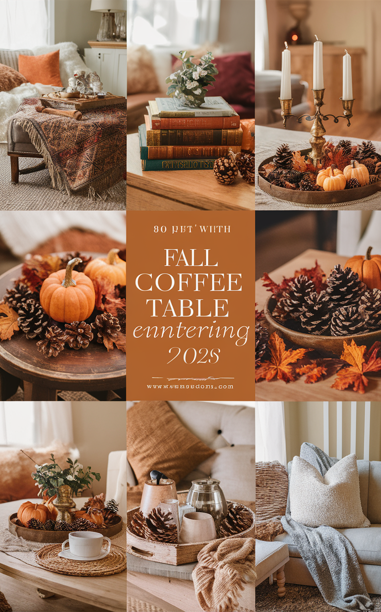 cozy table decor, fall home decor, coffee table styling, autumn tabletop decor, rustic living room decor