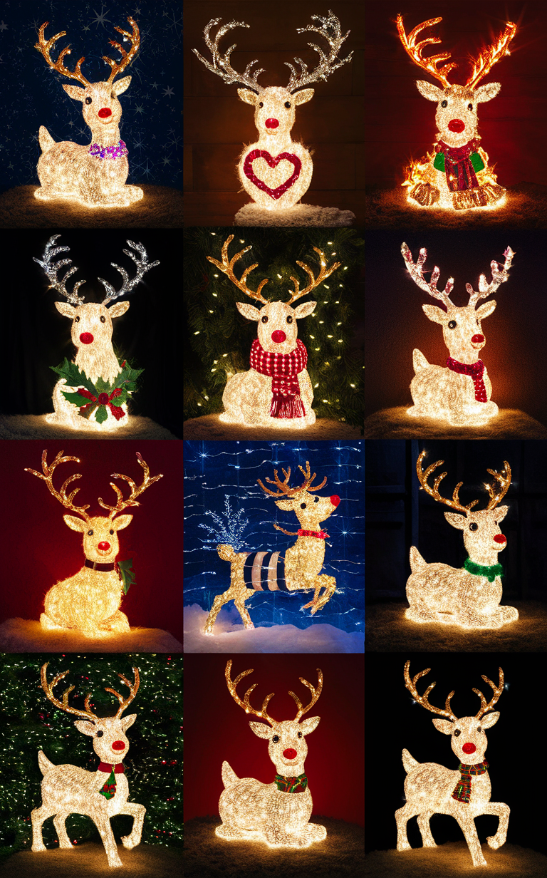 Reindeer Christmas lights, Reindeer lighting display, Christmas reindeer decorations, Holiday lighting display, Outdoor reindeer lights