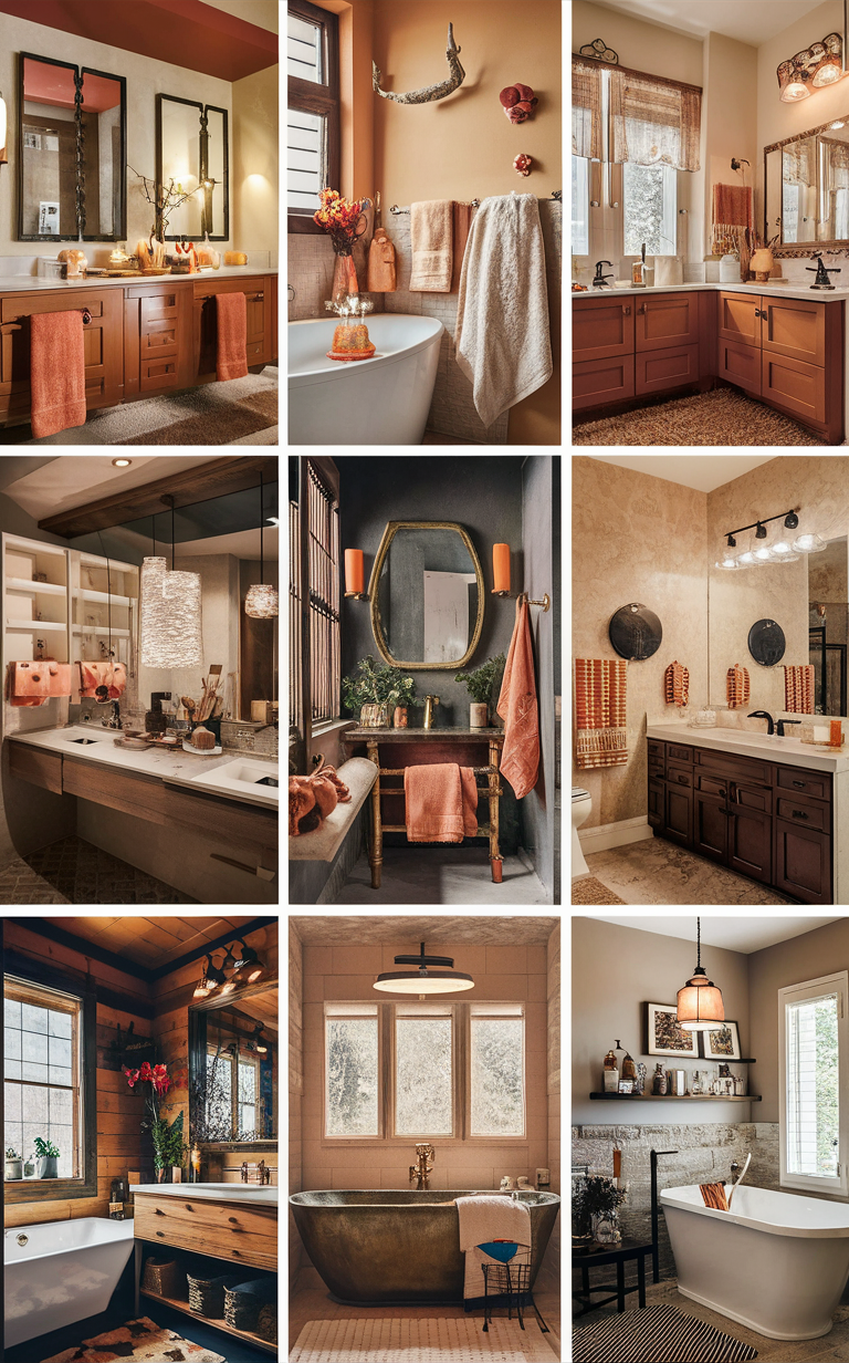 Fall bathroom decor, autumn bathroom ideas, seasonal bathroom design, cozy bathroom decorations, stylish washroom accents