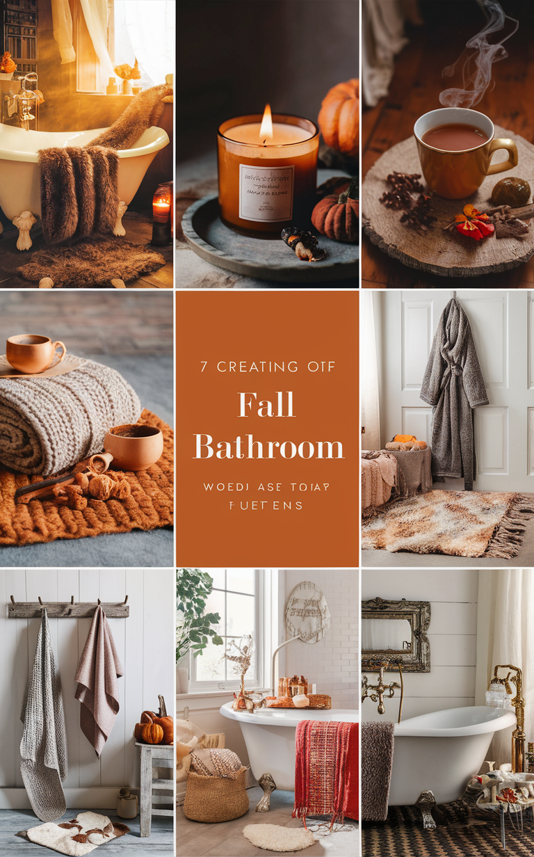 Fall bathroom decor, Fall bathroom colors, Fall bathroom accessories, Fall bathroom design, Fall bathroom rugs