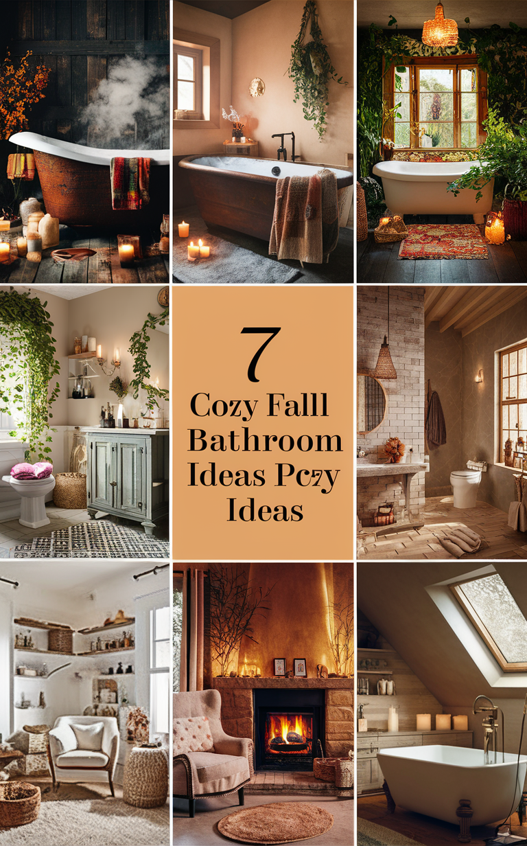 cozy bathroom decor ideas, fall bathroom design, autumn bathroom theme, seasonal bathroom renovation, warm shower accessories