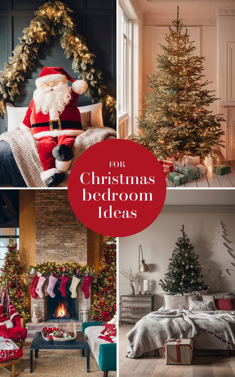 Trendy Christmas bedroom decor, Festive bedroom decorations, Holiday bedroom makeover, Seasonal bedroom design, Stylish Christmas room ideas