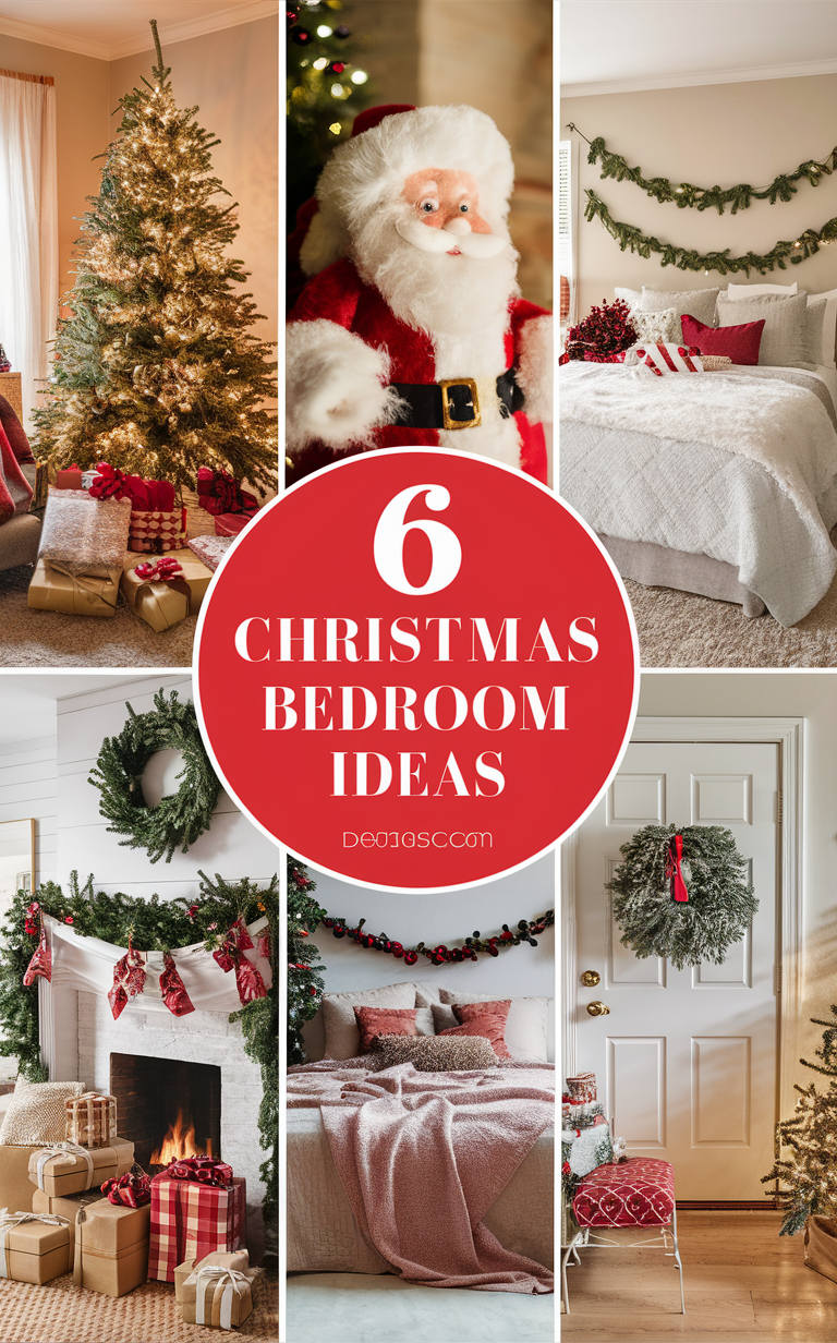 Christmas bedroom decor, Festive bedroom ideas, Holiday bedroom decorations, Cozy winter bedroom, Seasonal bedroom design