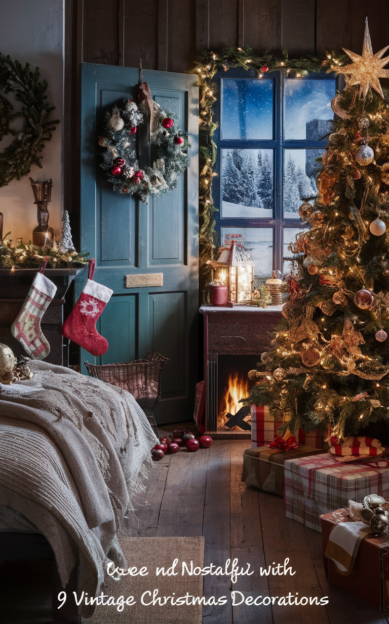 Christmas bedroom decor, Vintage holiday style, Festive bedroom design, Retro Christmas room, Classic holiday bedroom